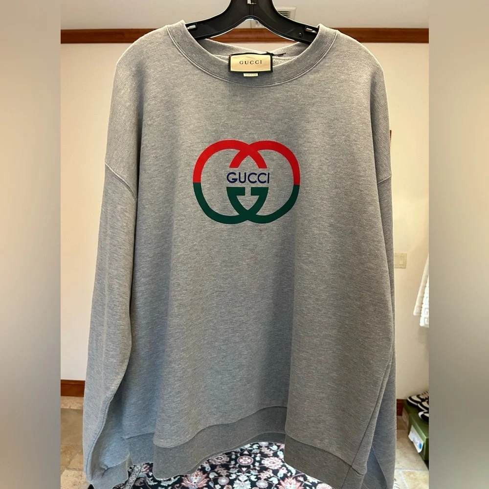 Men's Gucci jersey, cotton GG felted sweatshirt, size XL made in Italy